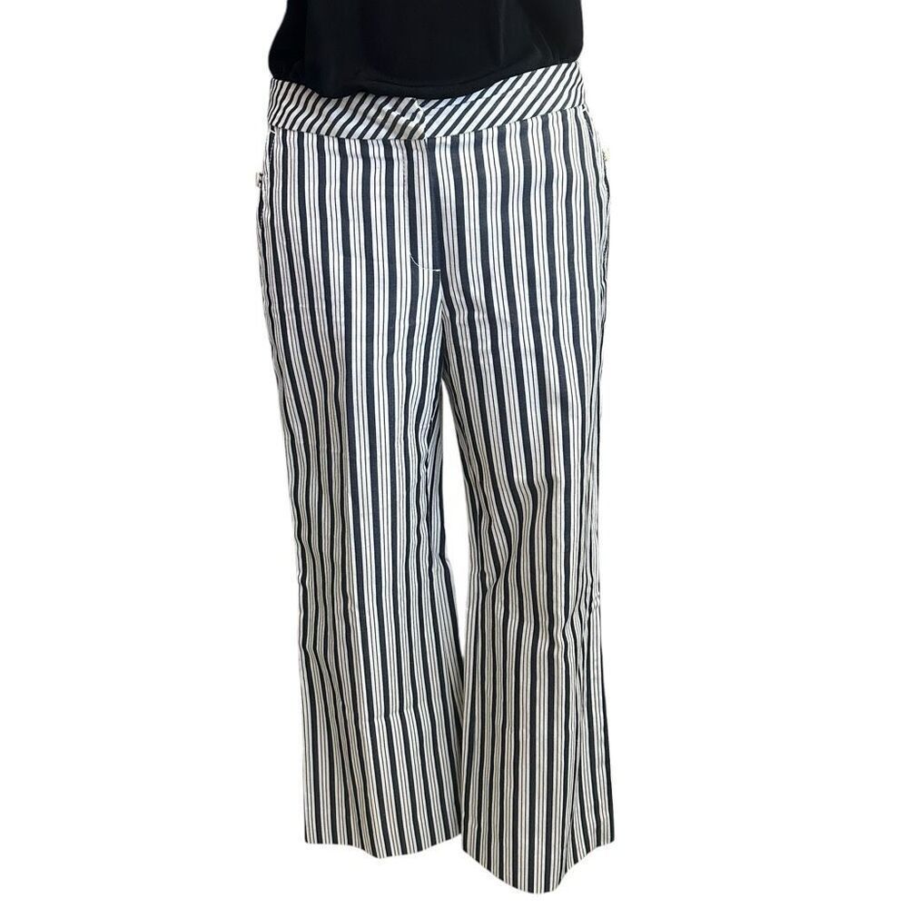 Escada Sport Striped Gray White Wide Leg Linen Blend Pants sz 36 /‎ small